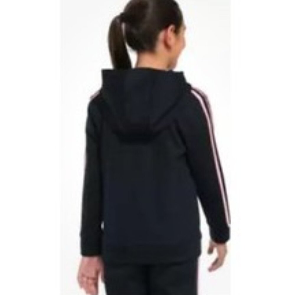 Adidas Girls black pullover hoodie with rainbow stripes
